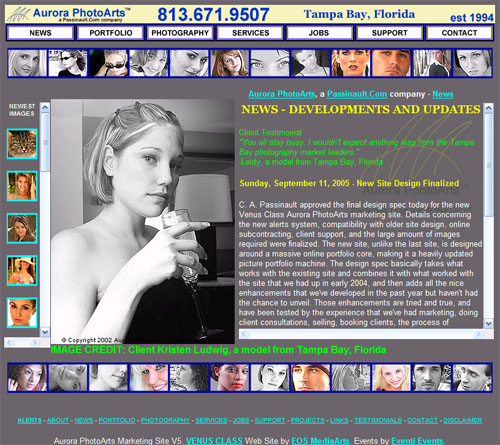 The original Venus Class marketing and support site for Aurora PhotoArts, launched on September 16, 2005. This was one of the first 3rd generation web sites, and was the 5th Aurora PhotoArts web site.